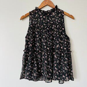 Monteau Chiffon Sleeveless Floral Babydoll Blouse